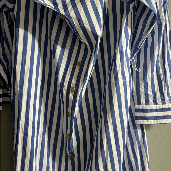 Banana Republic Factory Off-Shoulder Blue Striped Midi Dress - Picture 4 of 8